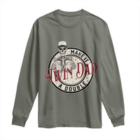 Funny Skeleton Twin Dad Make It A Double Long Sleeve Shirt Expecting Fathers Day Gift
