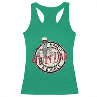 Funny Skeleton Twin Dad Make It A Double Racerback Tank Top Expecting Fathers Day Gift