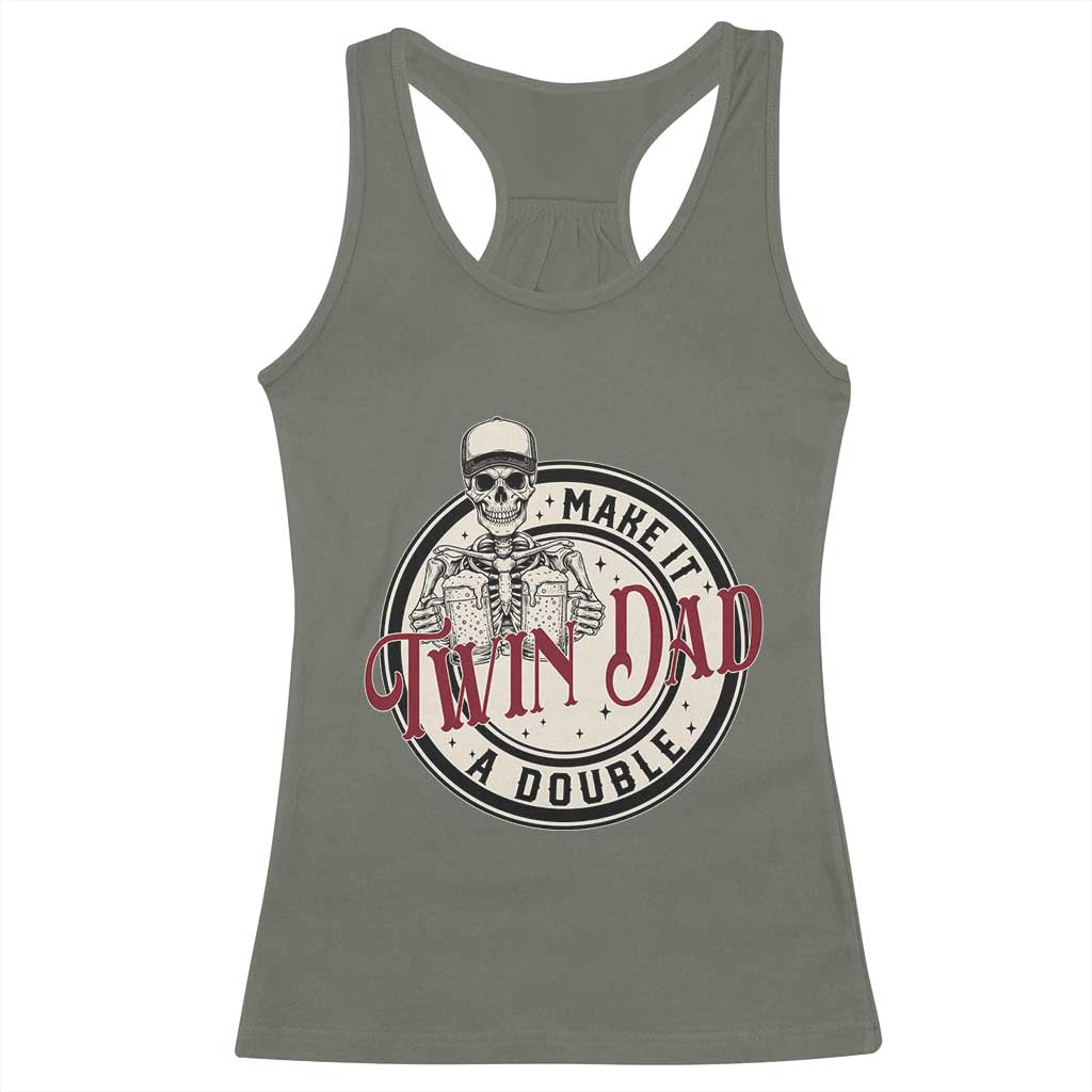 Funny Skeleton Twin Dad Make It A Double Racerback Tank Top Expecting Fathers Day Gift