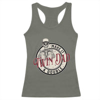 Funny Skeleton Twin Dad Make It A Double Racerback Tank Top Expecting Fathers Day Gift