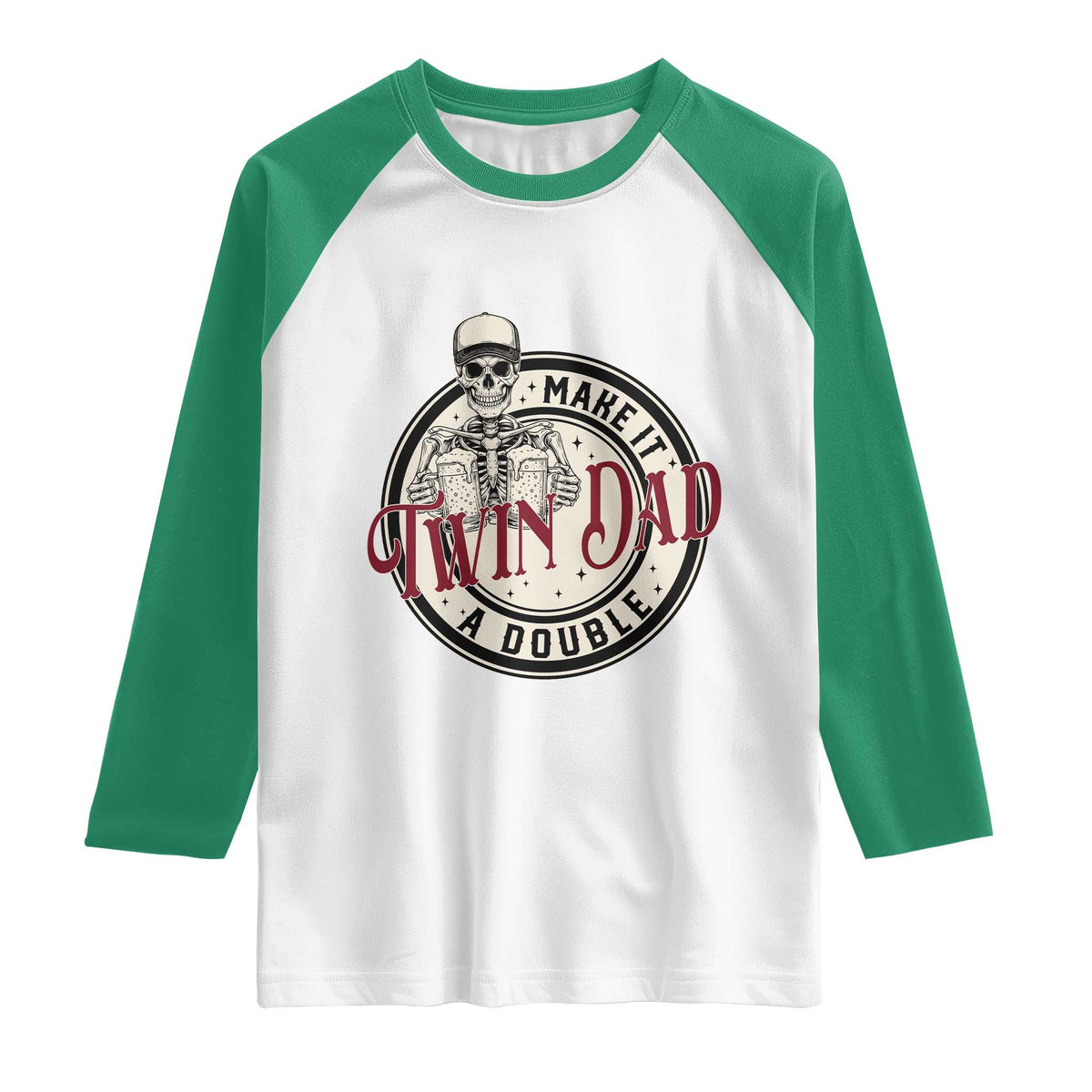 Funny Skeleton Twin Dad Make It A Double Raglan Shirt Expecting Fathers Day Gift