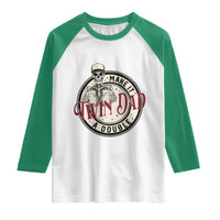 Funny Skeleton Twin Dad Make It A Double Raglan Shirt Expecting Fathers Day Gift