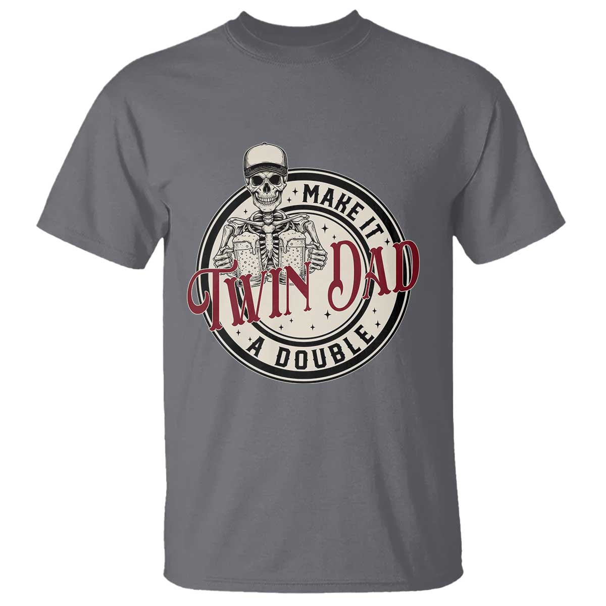 Funny Skeleton Twin Dad Make It A Double T Shirt Expecting Fathers Day Gift