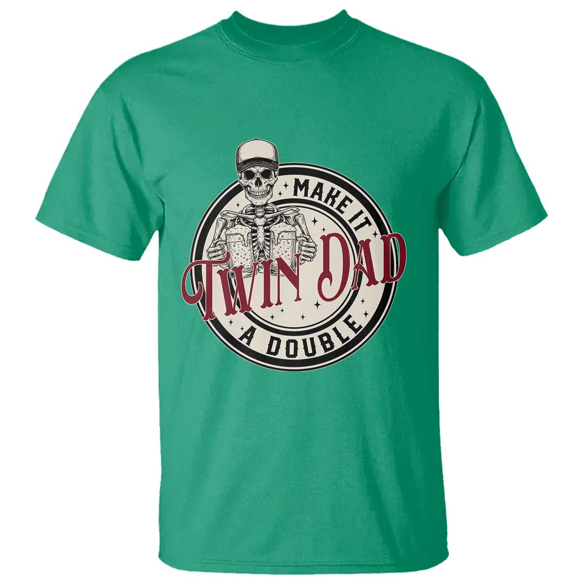 Funny Skeleton Twin Dad Make It A Double T Shirt Expecting Fathers Day Gift