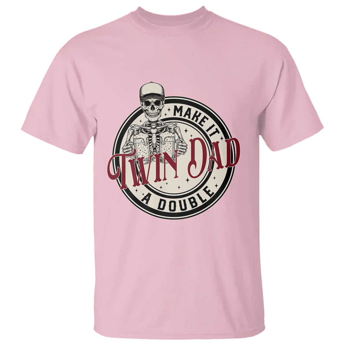 Funny Skeleton Twin Dad Make It A Double T Shirt Expecting Fathers Day Gift
