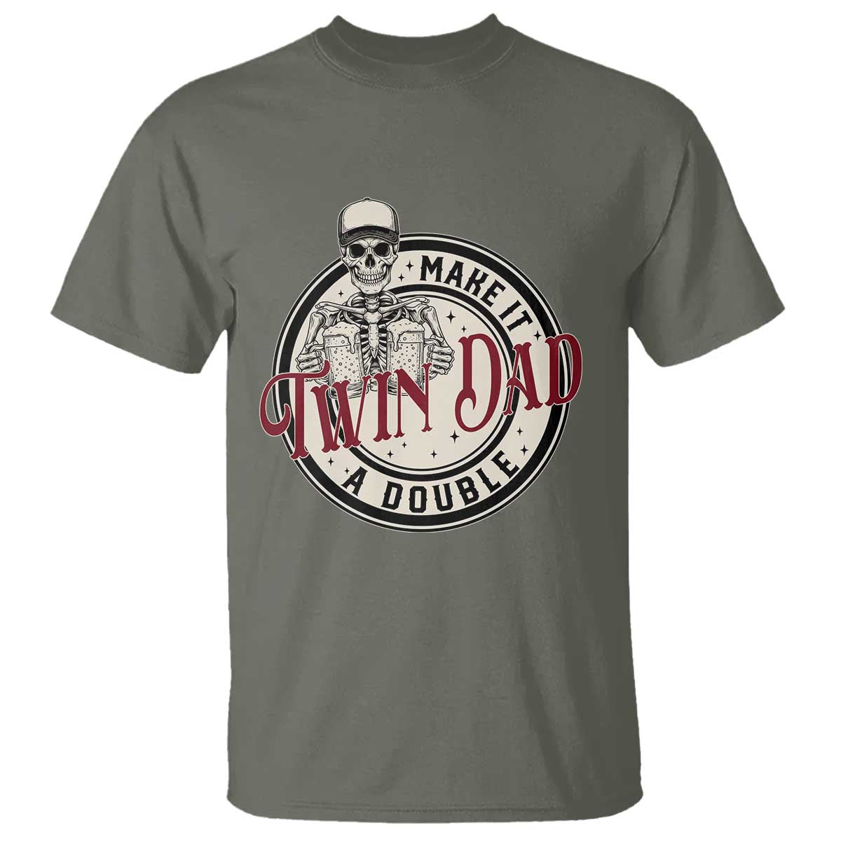 Funny Skeleton Twin Dad Make It A Double T Shirt Expecting Fathers Day Gift