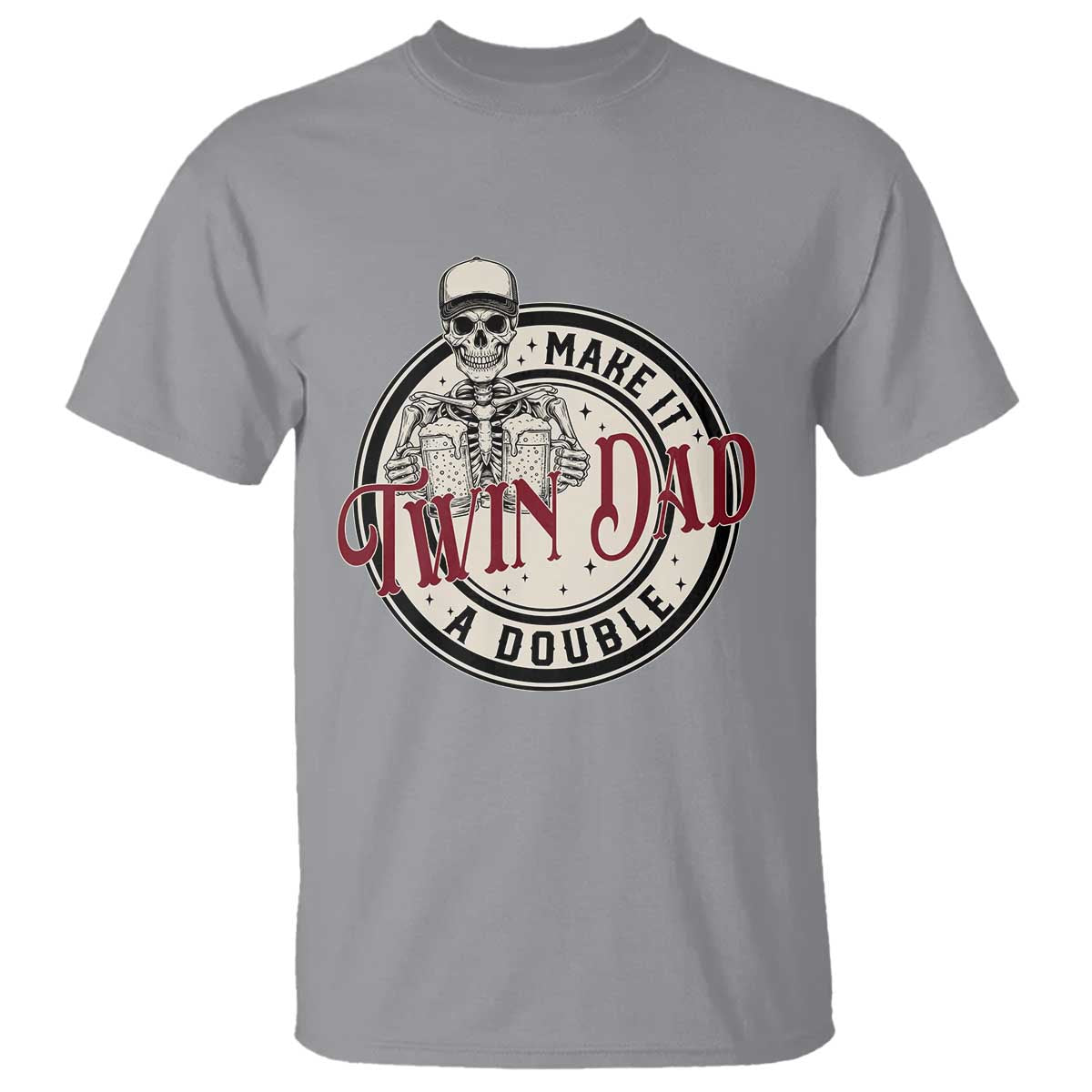 Funny Skeleton Twin Dad Make It A Double T Shirt Expecting Fathers Day Gift