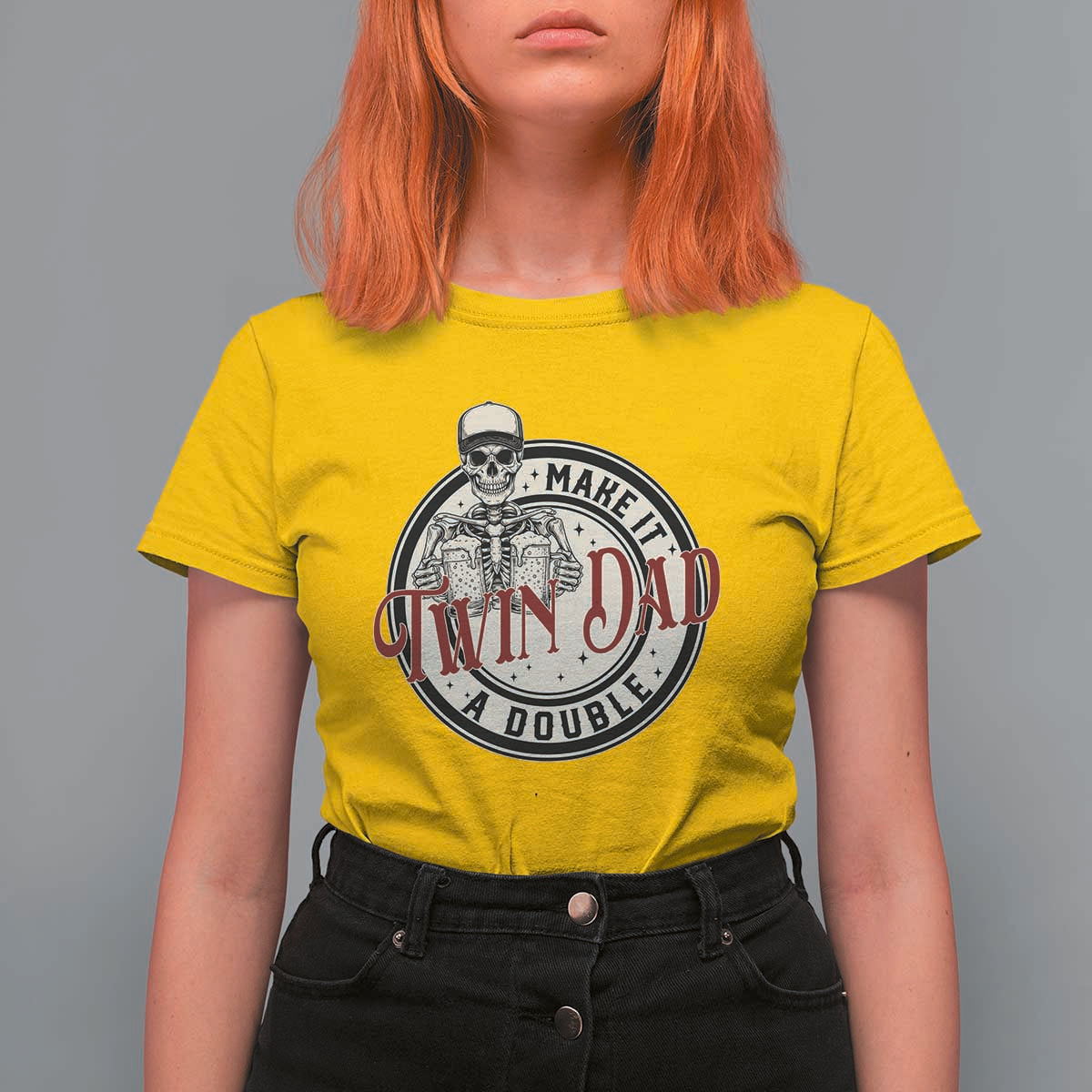 Funny Skeleton Twin Dad Make It A Double T Shirt For Women Expecting Fathers Day Gift