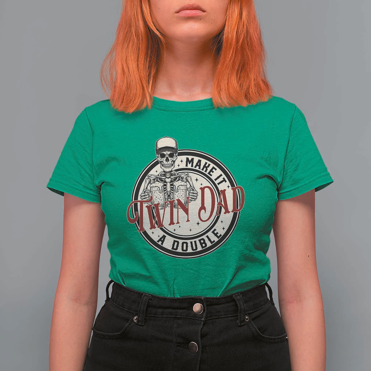 Funny Skeleton Twin Dad Make It A Double T Shirt For Women Expecting Fathers Day Gift