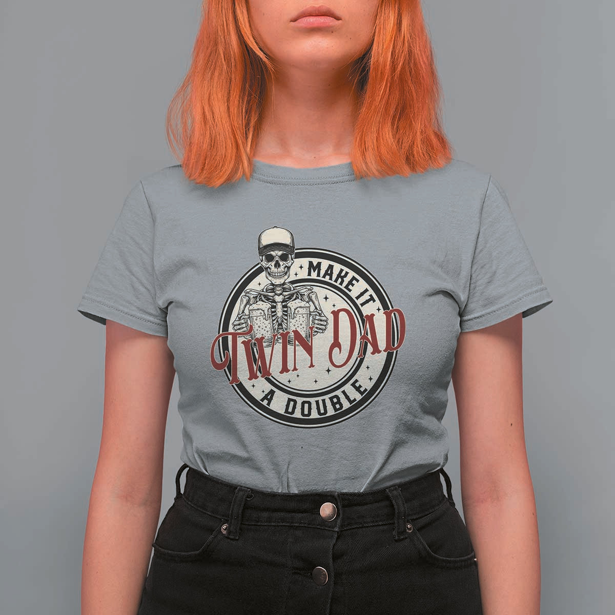 Funny Skeleton Twin Dad Make It A Double T Shirt For Women Expecting Fathers Day Gift
