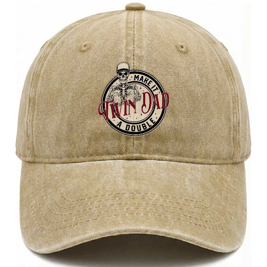 Funny Skeleton Twin Dad Make It A Double Washed Cotton Baseball Cap Expecting Fathers Day Gift