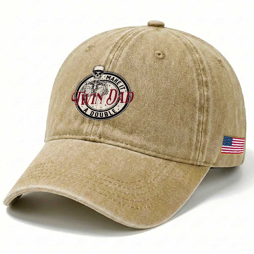 Funny Skeleton Twin Dad Make It A Double Washed Cotton Baseball Cap Expecting Fathers Day Gift