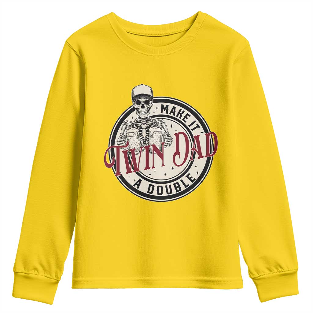 Funny Skeleton Twin Dad Make It A Double Youth Sweatshirt Expecting Fathers Day Gift