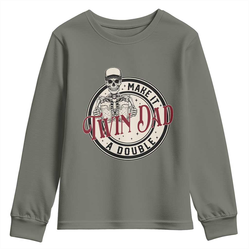 Funny Skeleton Twin Dad Make It A Double Youth Sweatshirt Expecting Fathers Day Gift