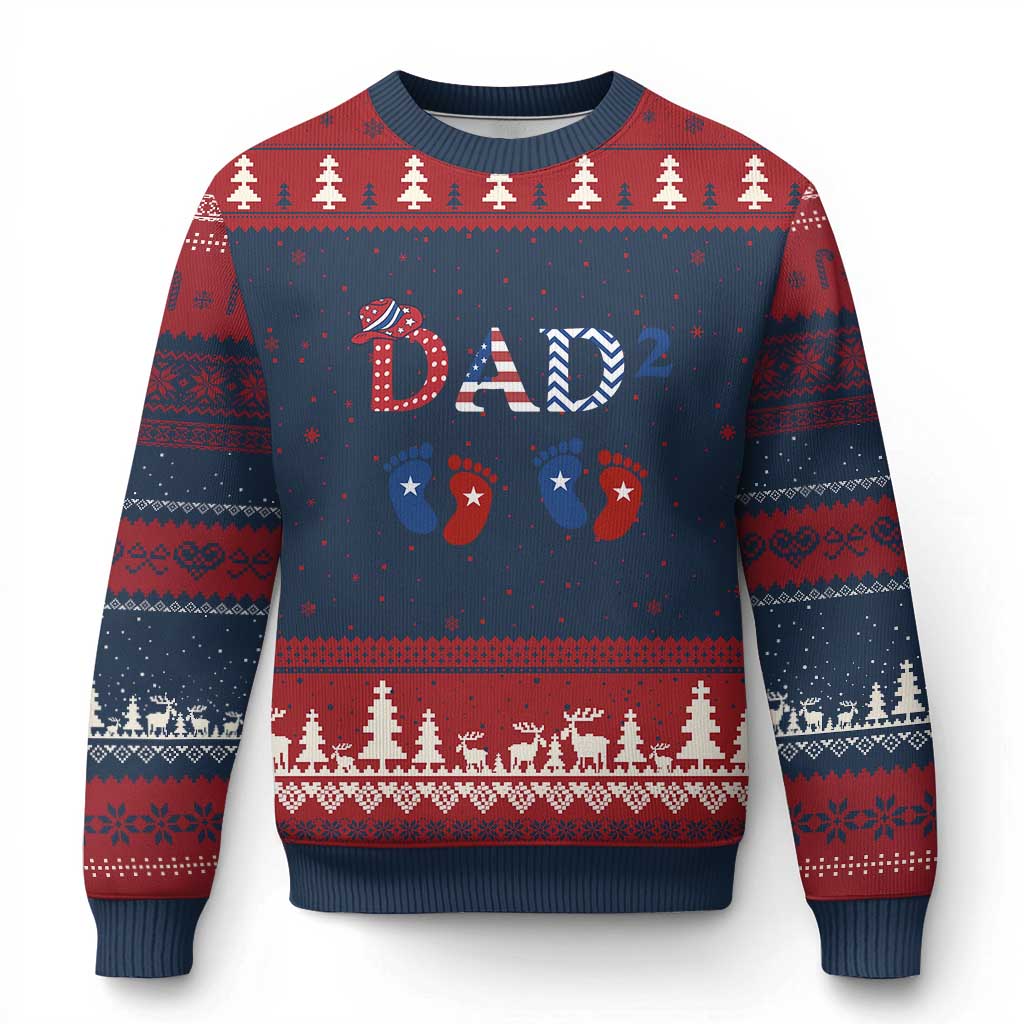 Patriotic Twin Dad American Flag Ugly Christmas Sweater Father Of Twins USA Gift