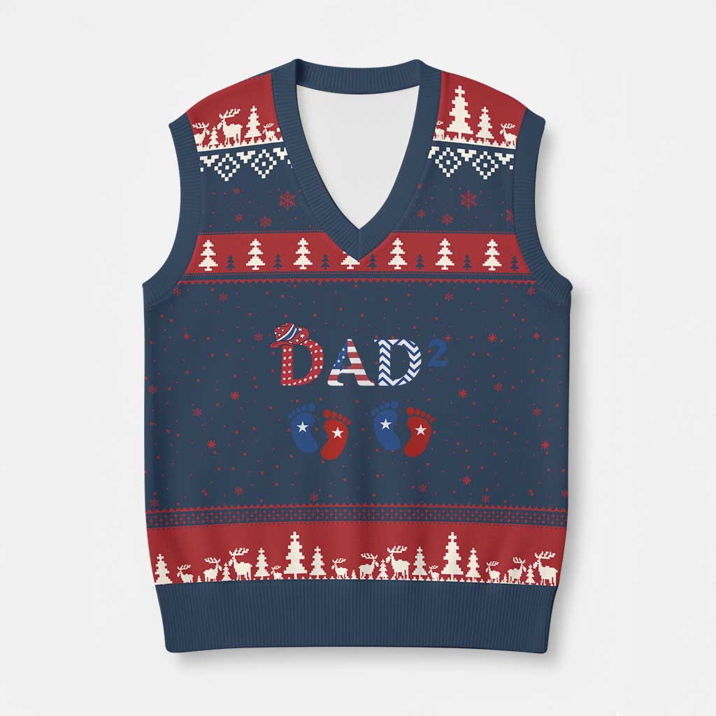 Patriotic Twin Dad American Flag V-Neck Knit Sweater Vest Father Of Twins USA Gift