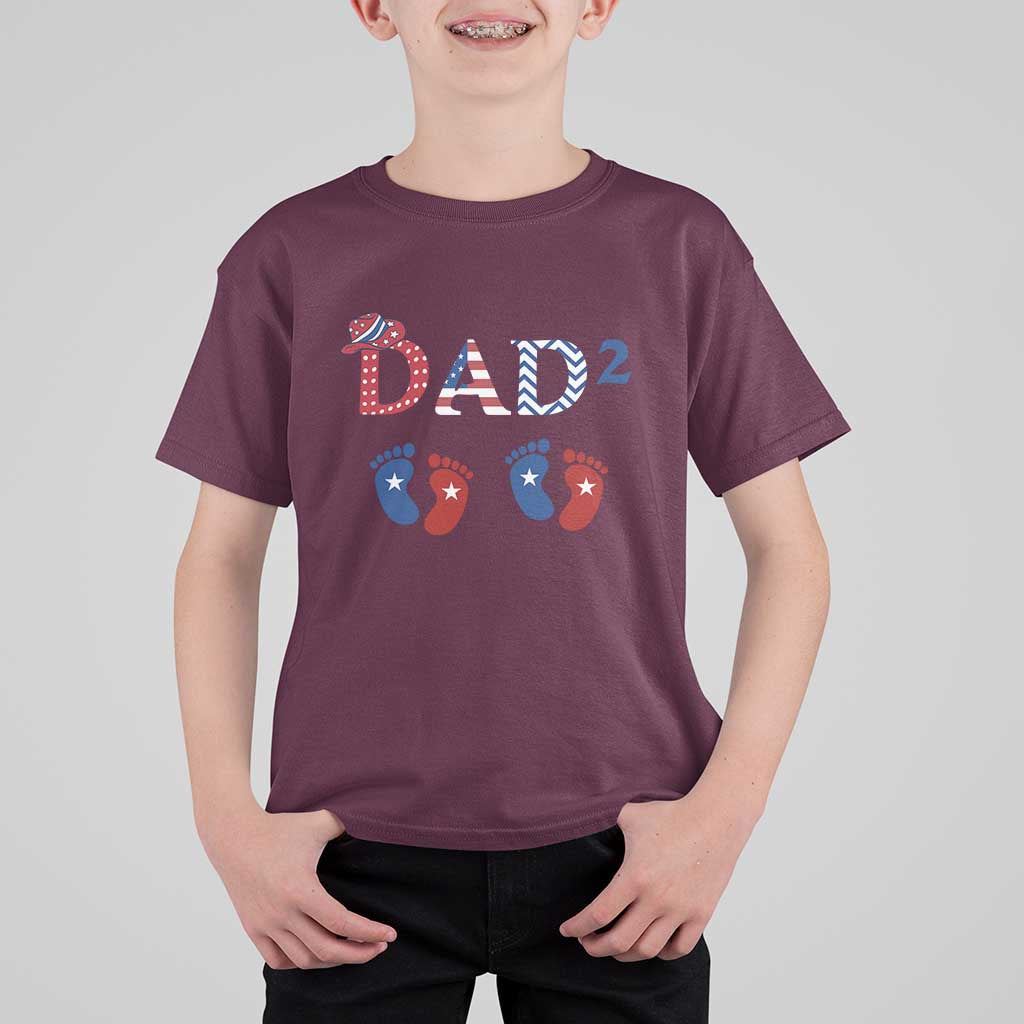 Patriotic Twin Dad American Flag T Shirt For Kid Father Of Twins USA Gift