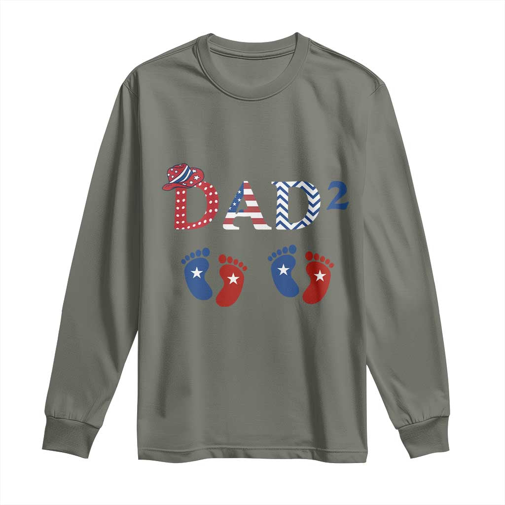 Patriotic Twin Dad American Flag Long Sleeve Shirt Father Of Twins USA Gift