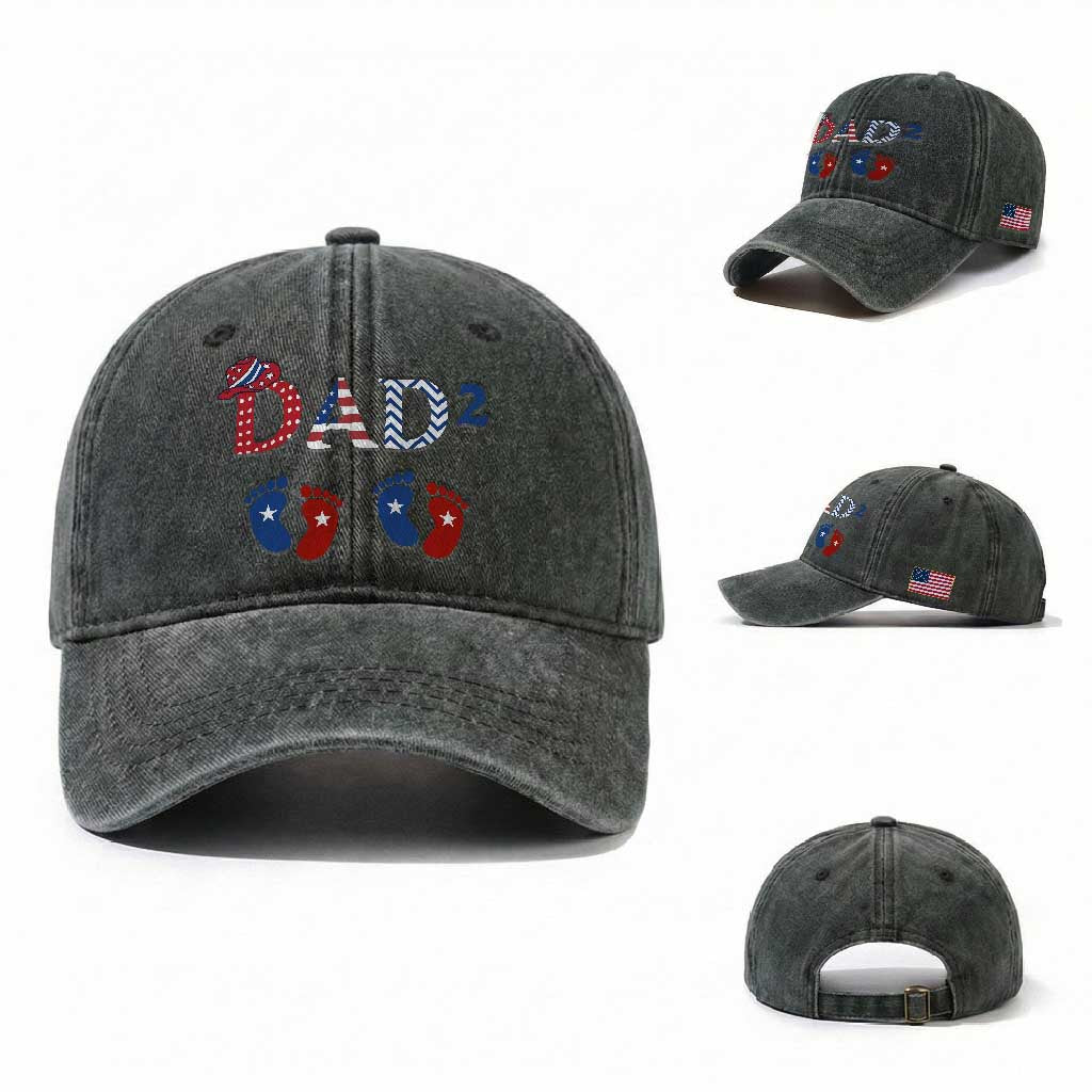 Patriotic Twin Dad American Flag Washed Cotton Baseball Cap Father Of Twins USA Gift