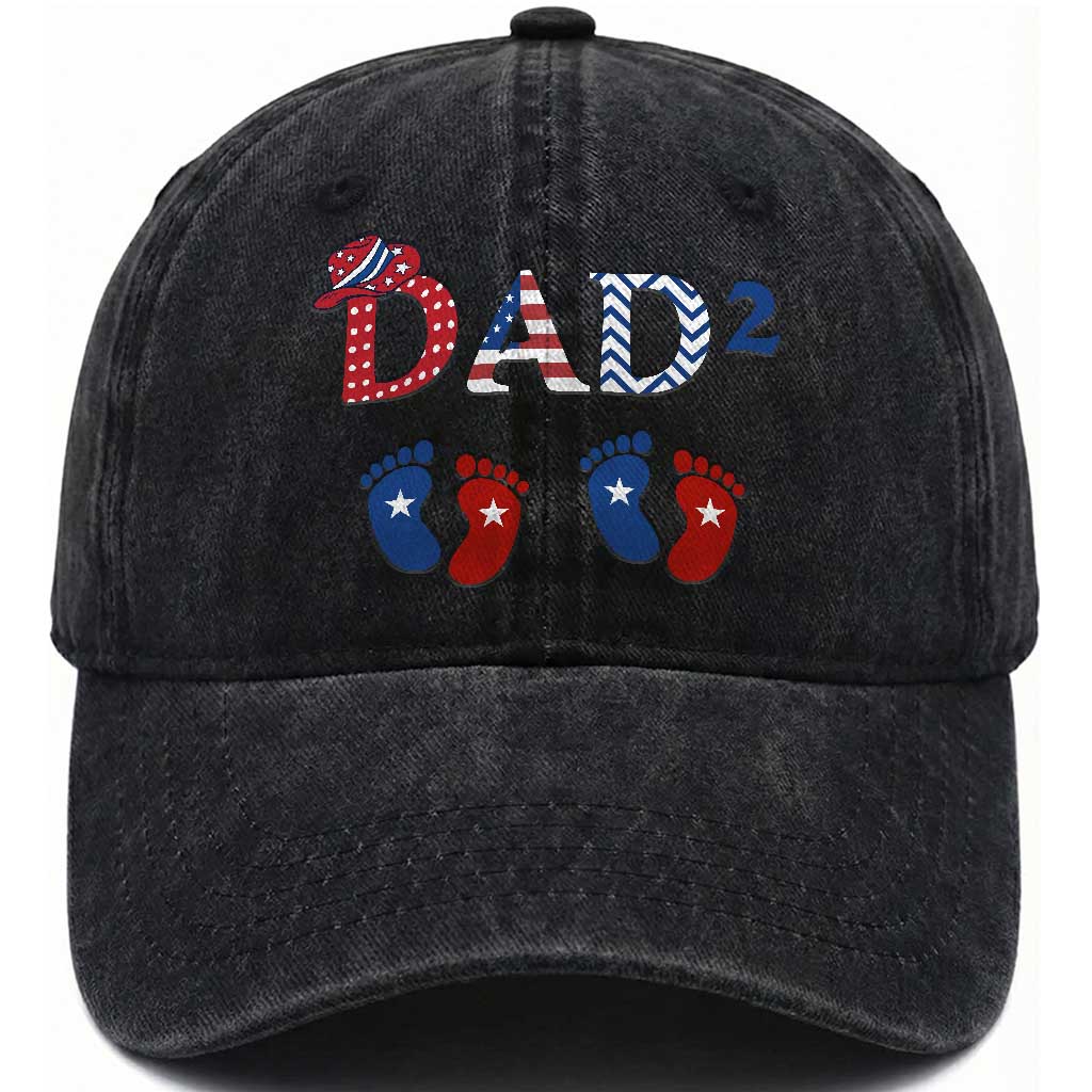 Patriotic Twin Dad American Flag Washed Cotton Baseball Cap Father Of Twins USA Gift
