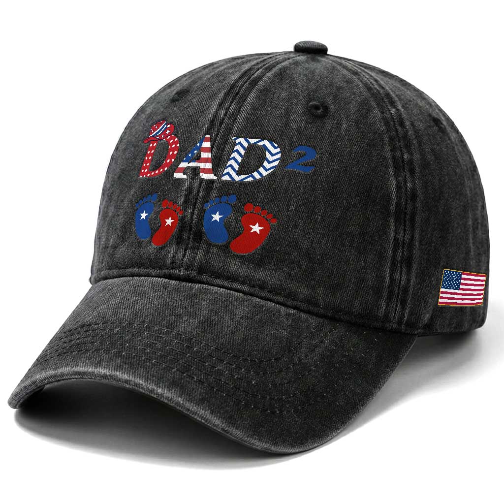 Patriotic Twin Dad American Flag Washed Cotton Baseball Cap Father Of Twins USA Gift