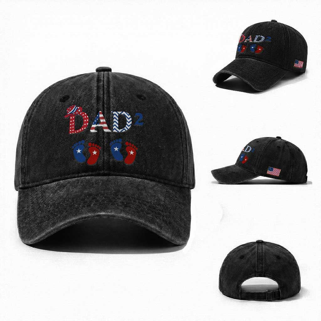 Patriotic Twin Dad American Flag Washed Cotton Baseball Cap Father Of Twins USA Gift