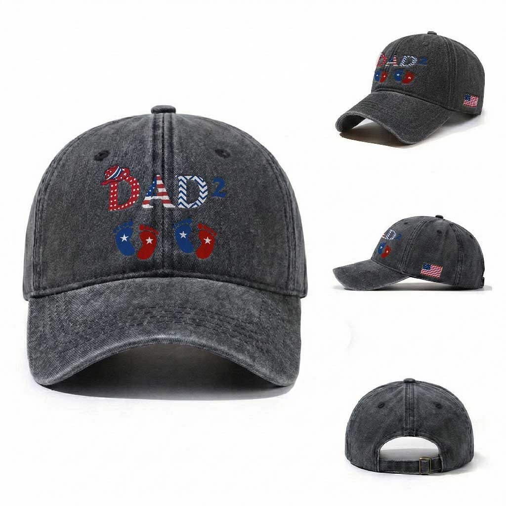 Patriotic Twin Dad American Flag Washed Cotton Baseball Cap Father Of Twins USA Gift