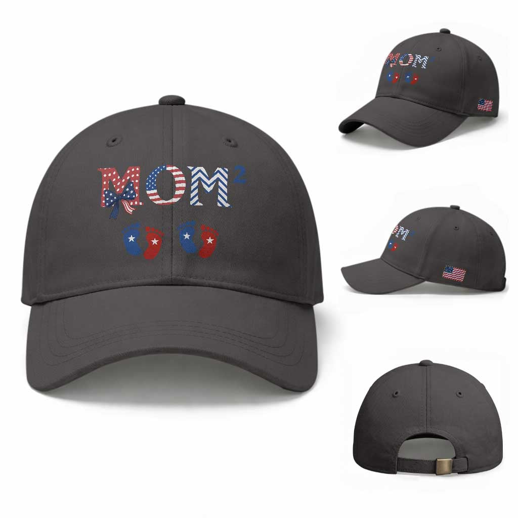 Patriotic Twin Mom Announcement American Flag Gift Baseball Cap