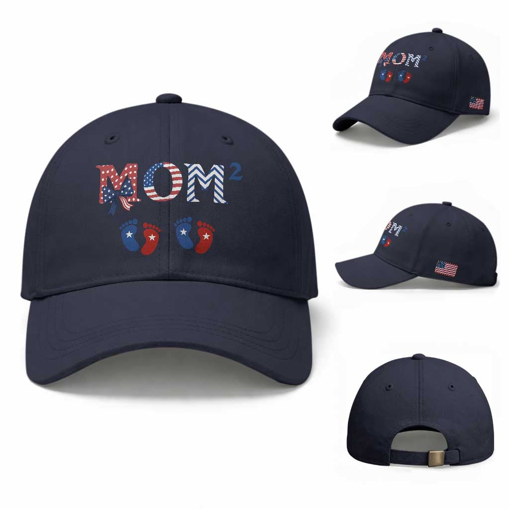 Patriotic Twin Mom Announcement American Flag Gift Baseball Cap
