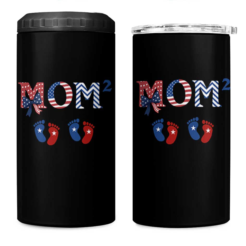 Patriotic Twin Mom Announcement American Flag Gift 4 in 1 Can Cooler Tumbler