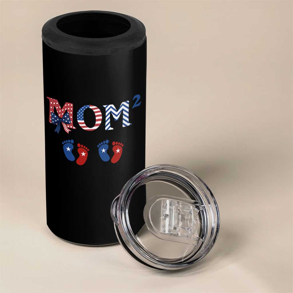 Patriotic Twin Mom Announcement American Flag Gift 4 in 1 Can Cooler Tumbler