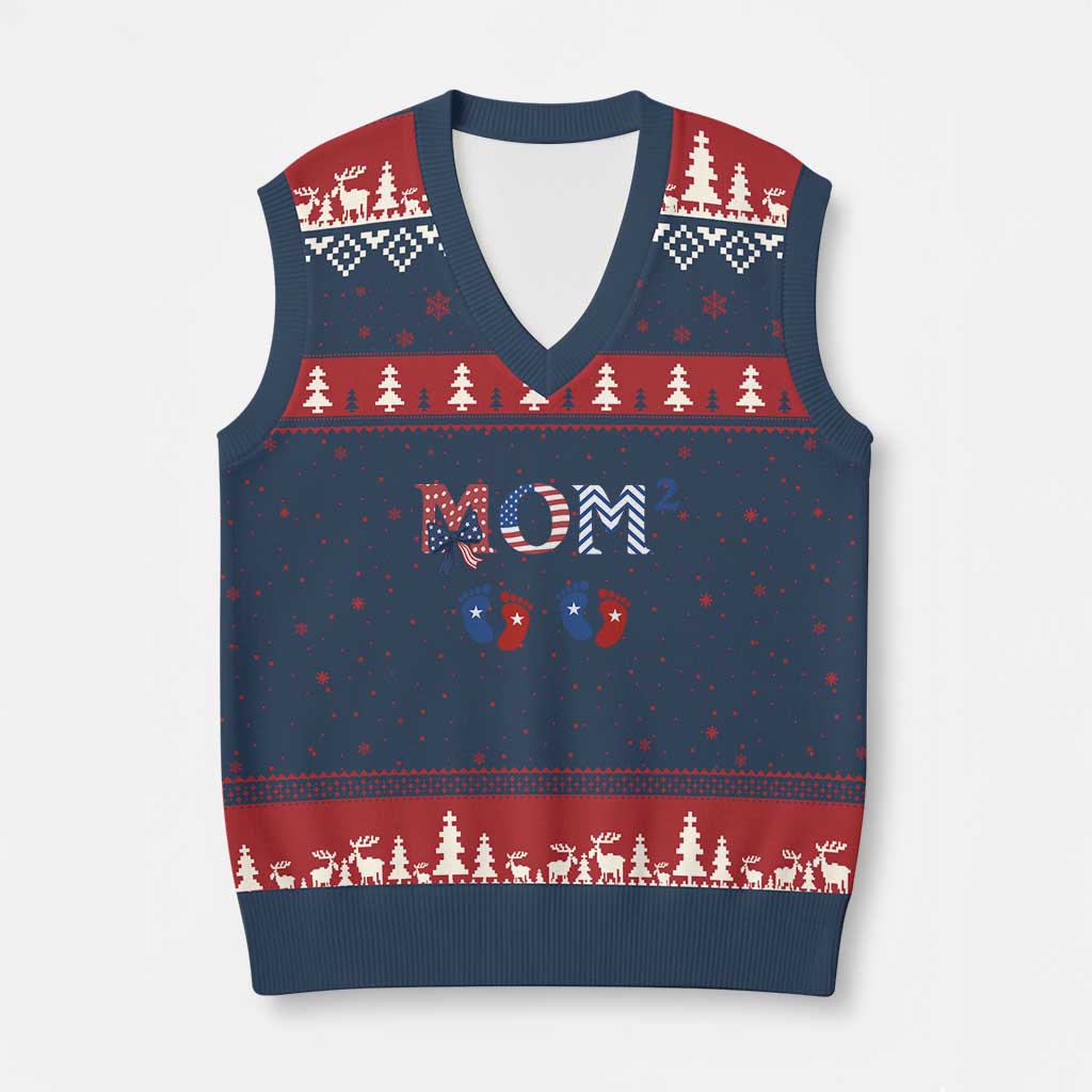 Patriotic Twin Mom Announcement American Flag Gift V-Neck Knit Sweater Vest
