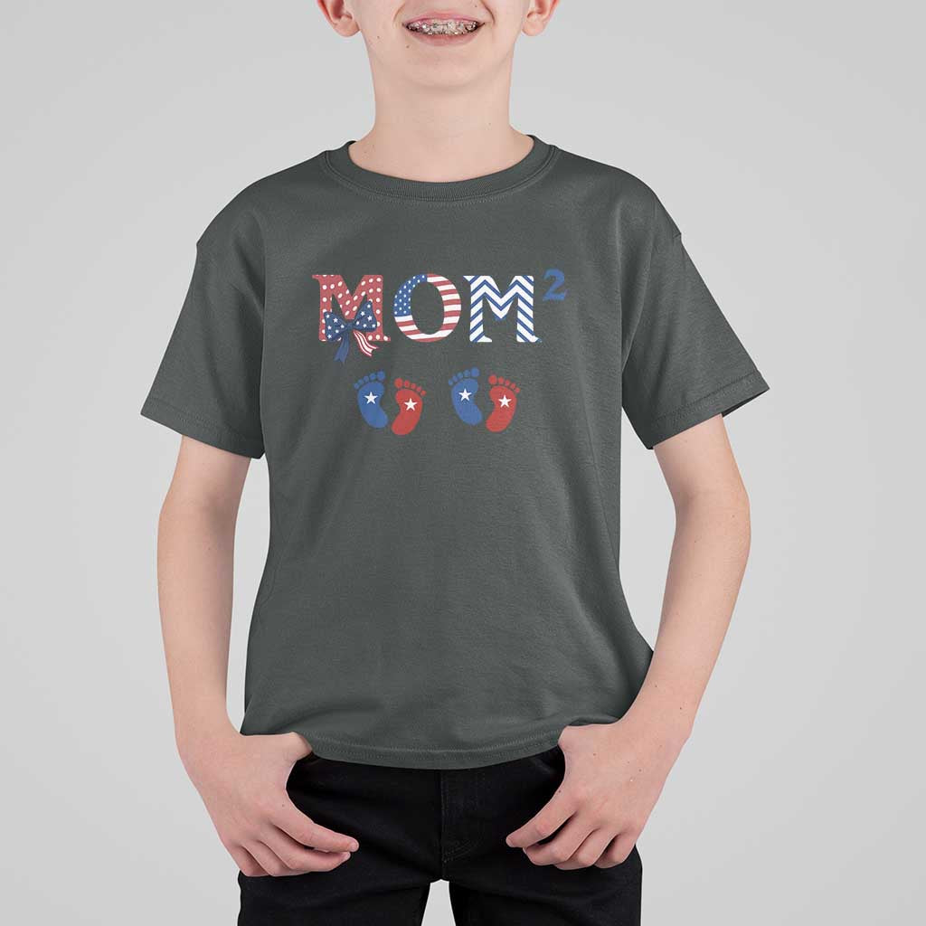 Patriotic Twin Mom Announcement American Flag Gift T Shirt For Kid