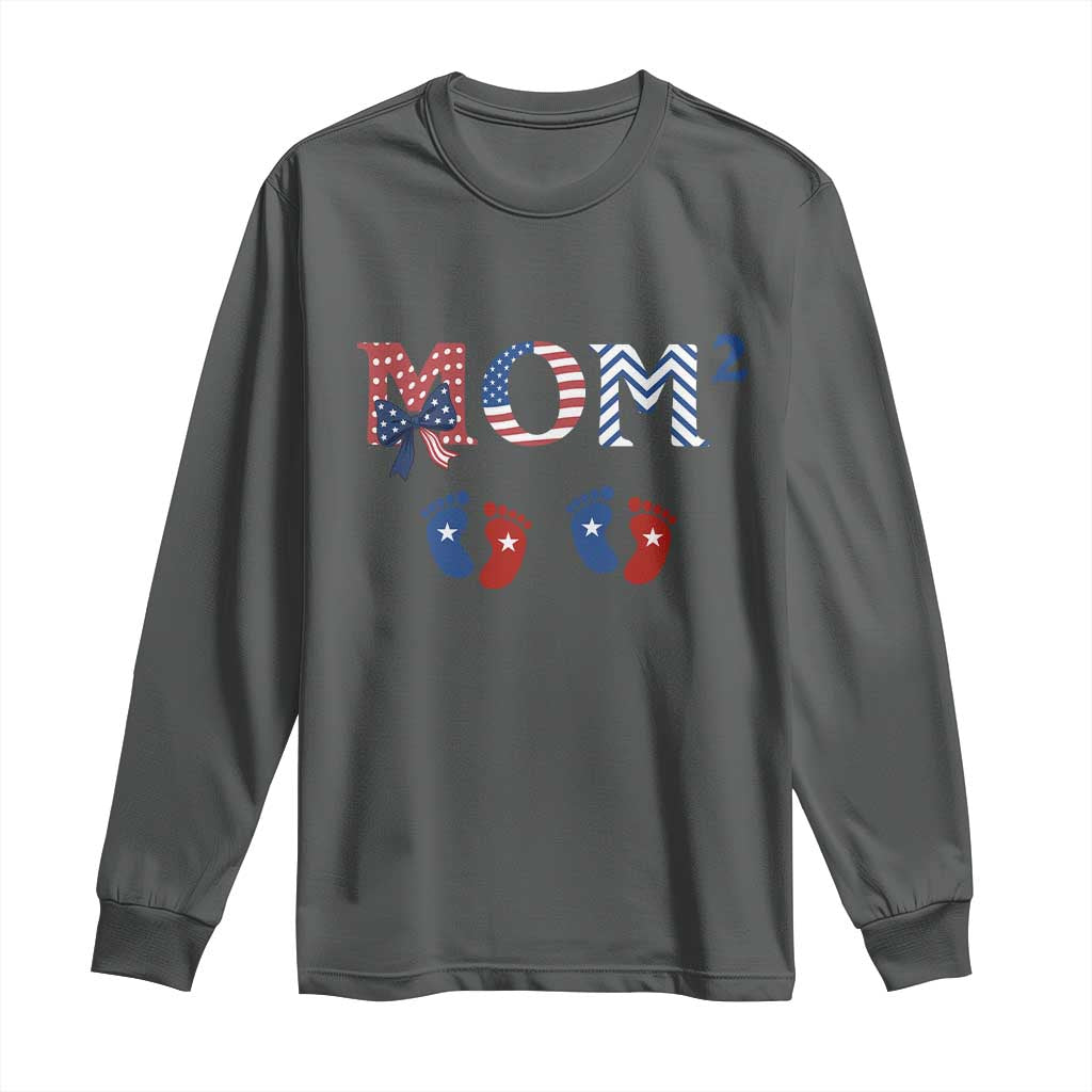 Patriotic Twin Mom Announcement American Flag Gift Long Sleeve Shirt
