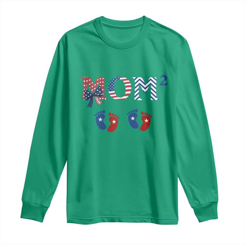 Patriotic Twin Mom Announcement American Flag Gift Long Sleeve Shirt