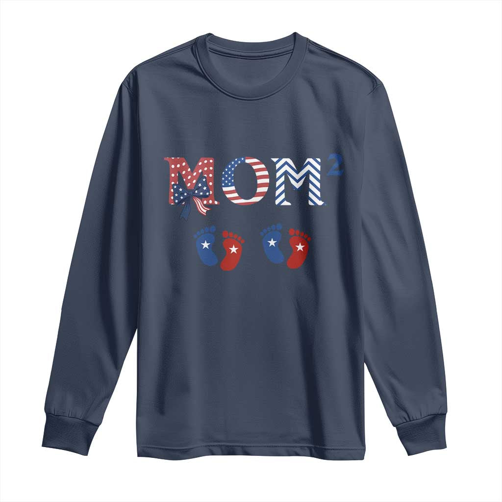 Patriotic Twin Mom Announcement American Flag Gift Long Sleeve Shirt