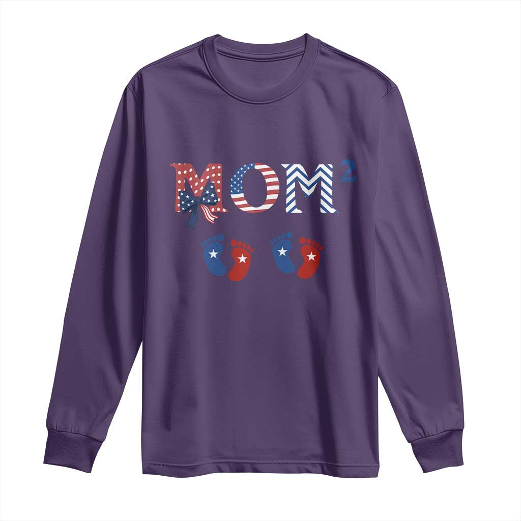 Patriotic Twin Mom Announcement American Flag Gift Long Sleeve Shirt