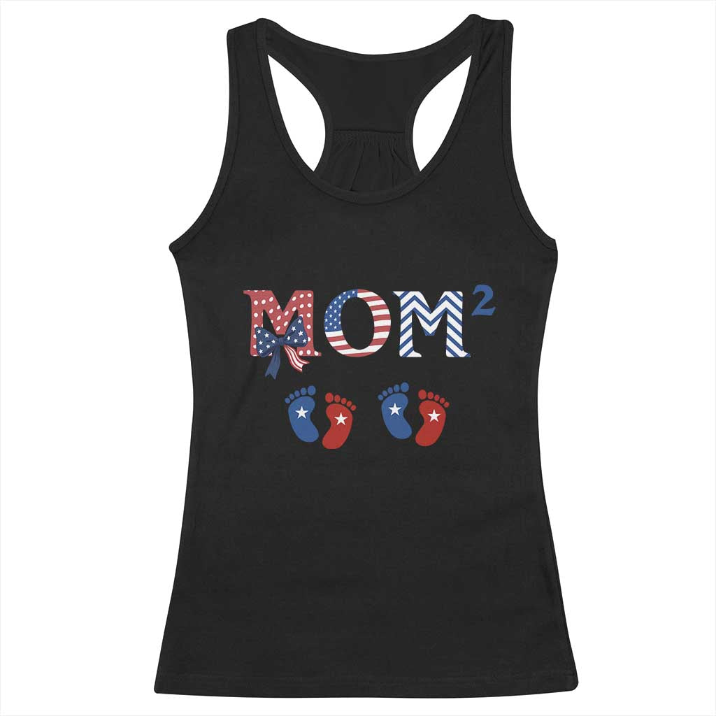 Patriotic Twin Mom Announcement American Flag Gift Racerback Tank Top