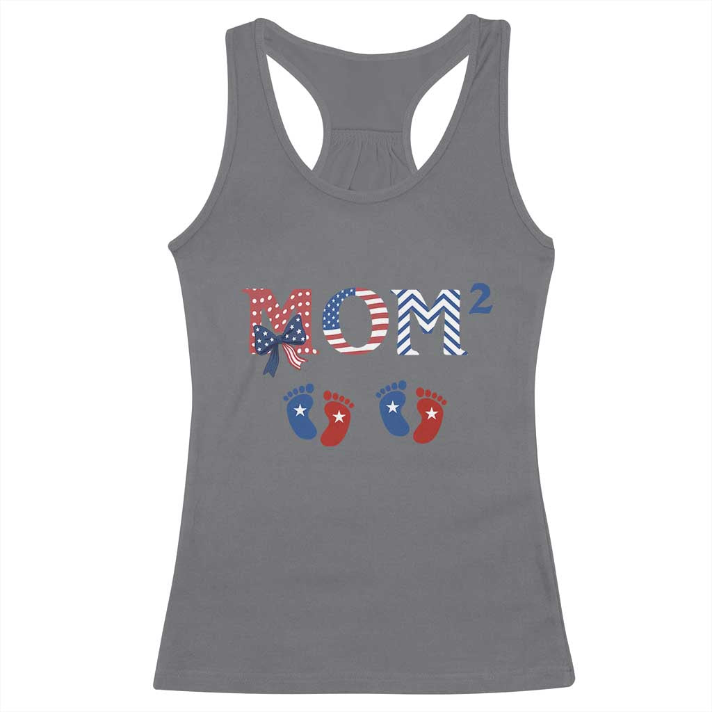 Patriotic Twin Mom Announcement American Flag Gift Racerback Tank Top