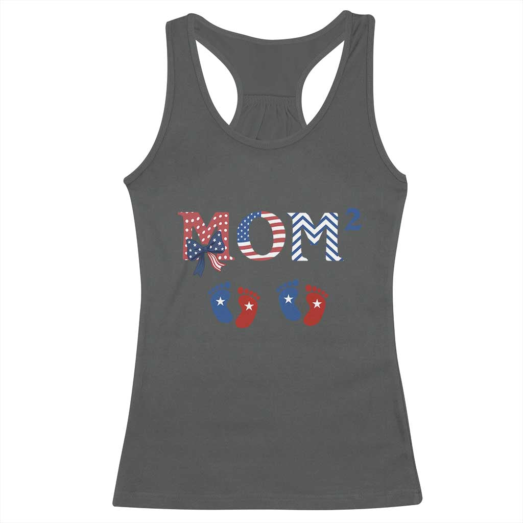 Patriotic Twin Mom Announcement American Flag Gift Racerback Tank Top