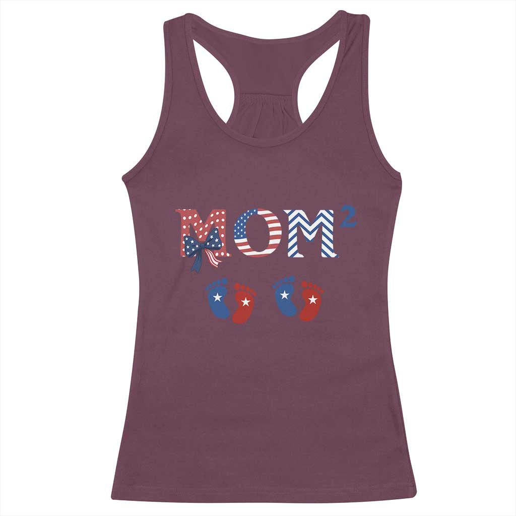 Patriotic Twin Mom Announcement American Flag Gift Racerback Tank Top