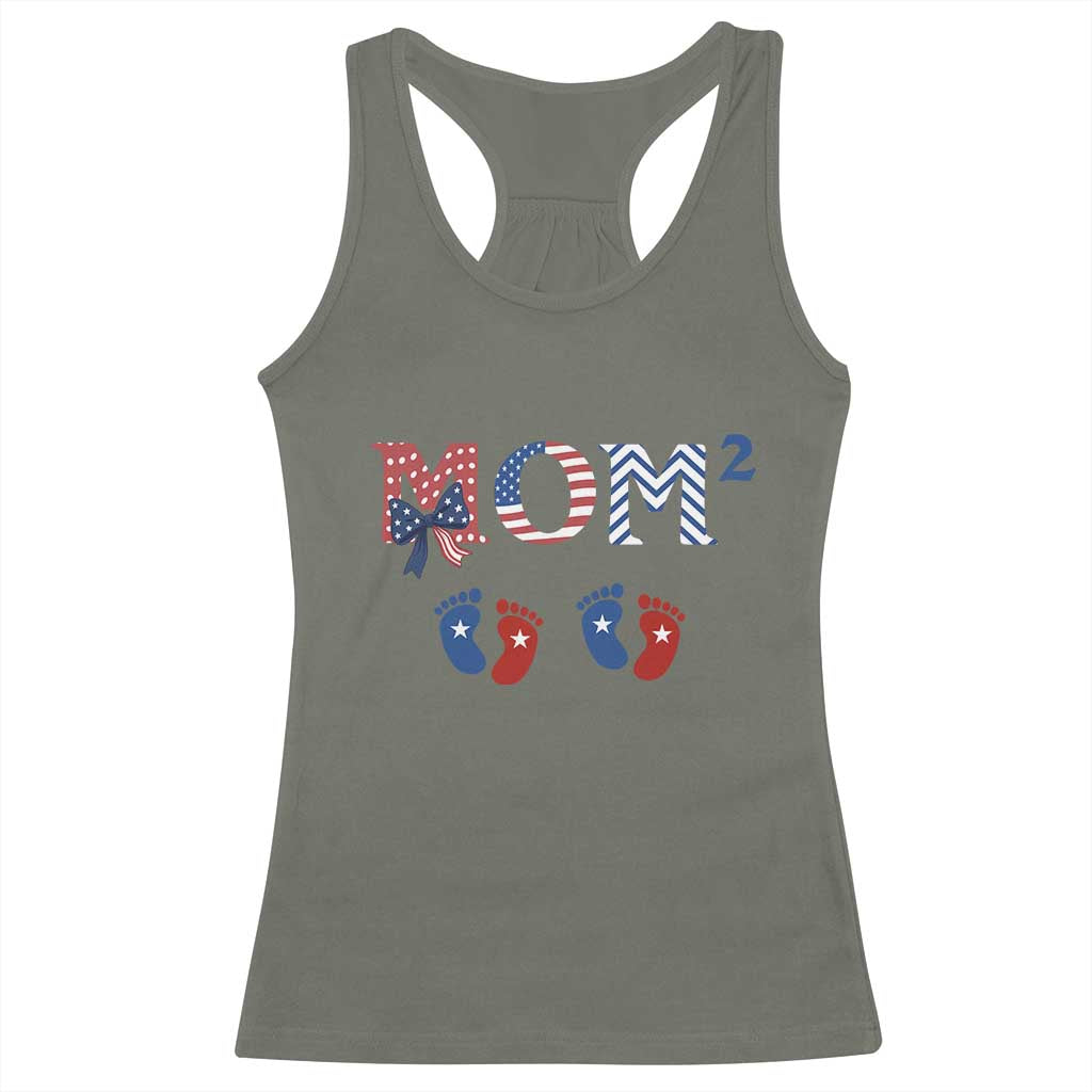 Patriotic Twin Mom Announcement American Flag Gift Racerback Tank Top