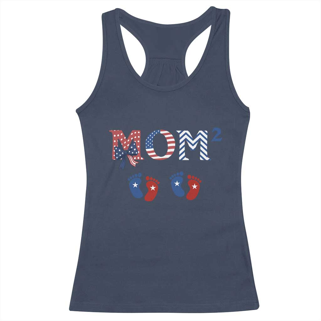 Patriotic Twin Mom Announcement American Flag Gift Racerback Tank Top
