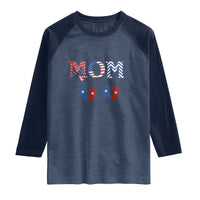 Patriotic Twin Mom Announcement American Flag Gift Raglan Shirt