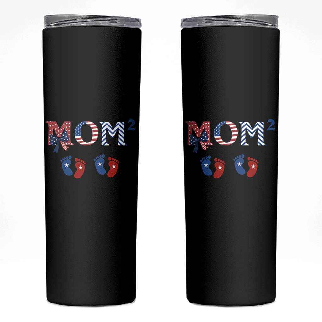 Patriotic Twin Mom Announcement American Flag Gift Skinny Tumbler