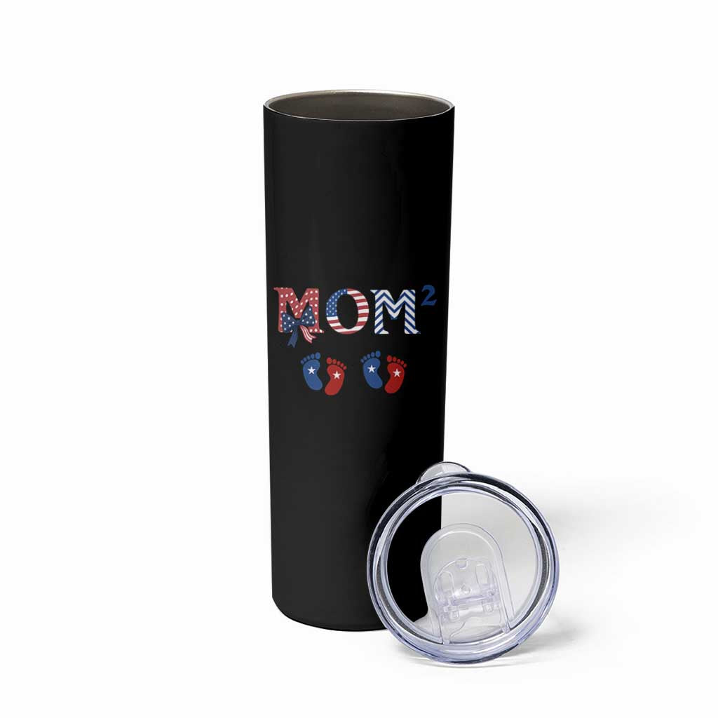 Patriotic Twin Mom Announcement American Flag Gift Skinny Tumbler