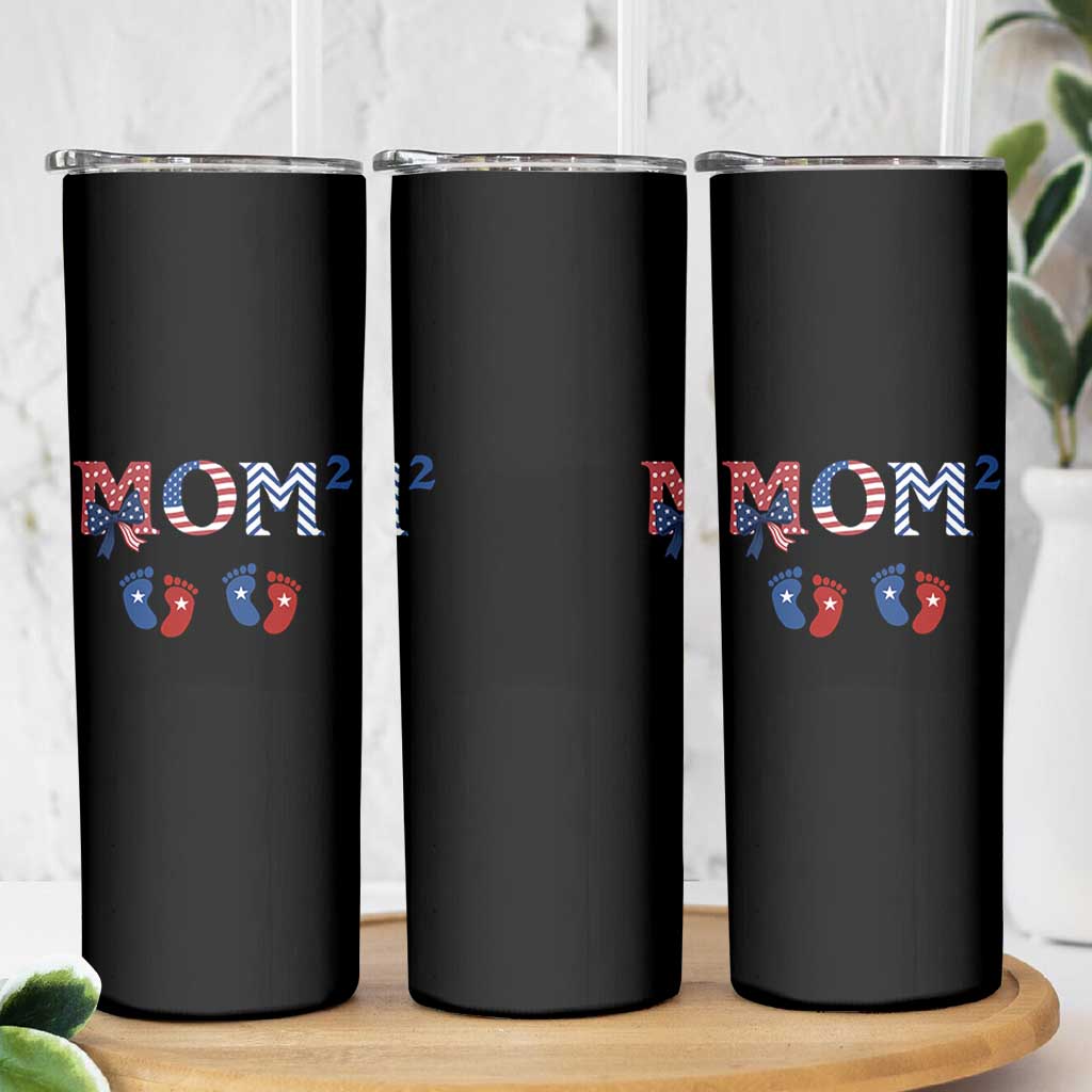 Patriotic Twin Mom Announcement American Flag Gift Skinny Tumbler