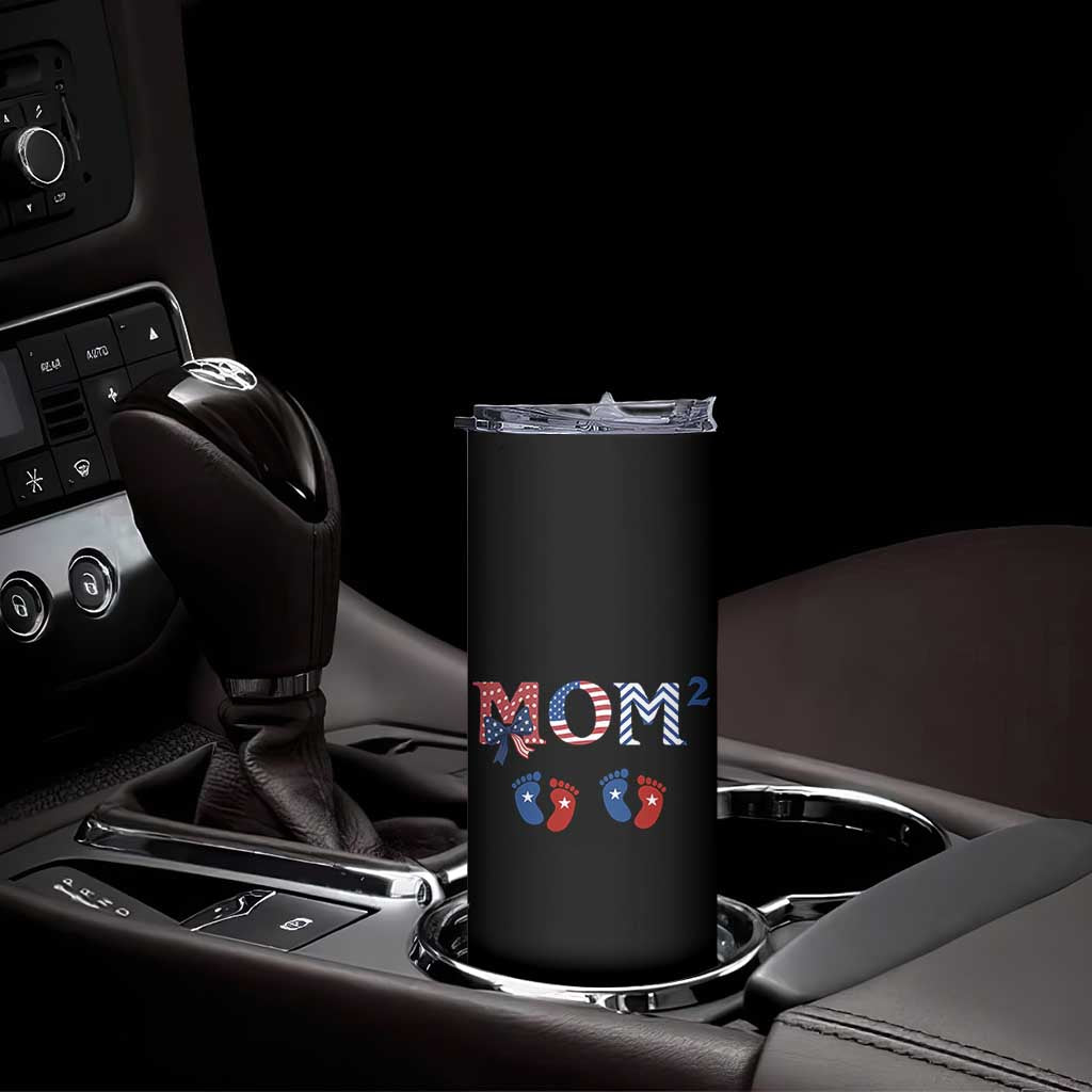 Patriotic Twin Mom Announcement American Flag Gift Skinny Tumbler