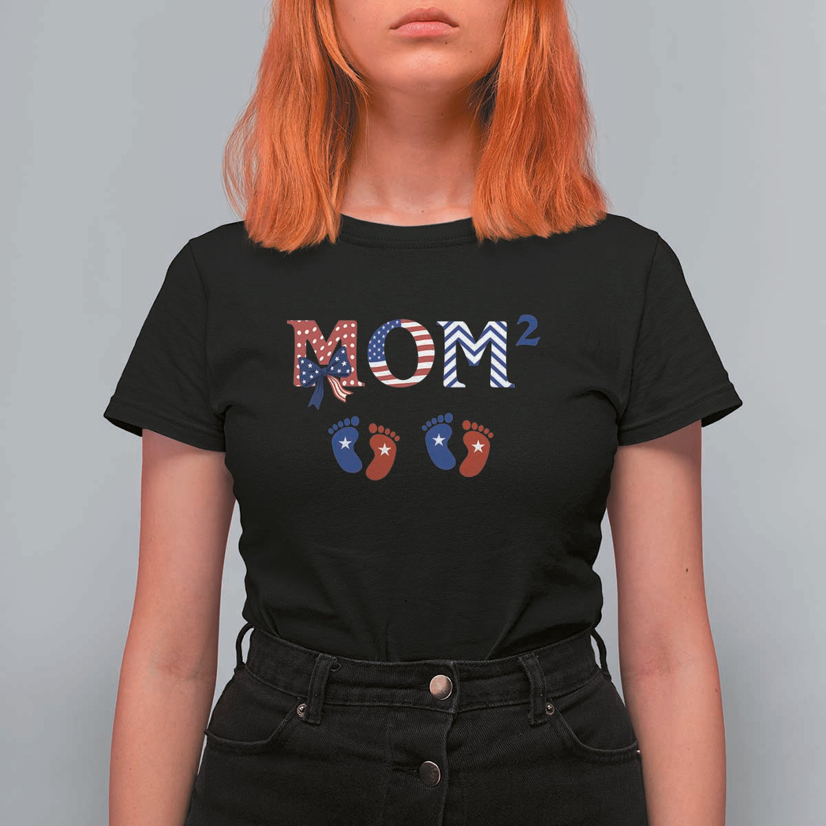 Patriotic Twin Mom Announcement American Flag Gift T Shirt For Women