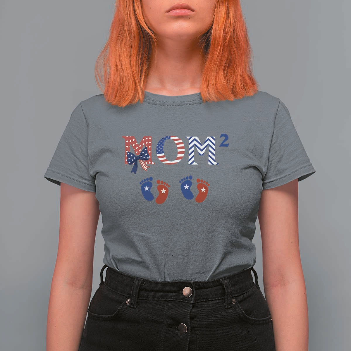 Patriotic Twin Mom Announcement American Flag Gift T Shirt For Women